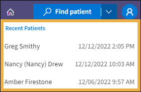 Recent Patients menu list with a yellow highlight box around several recent patients.